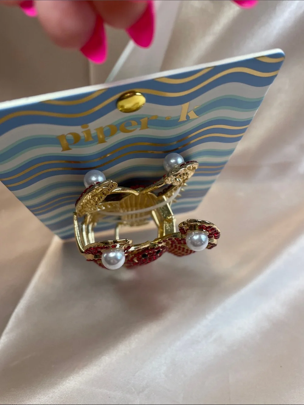 Piper K Lobster Metal Hair Claw Clip w/ Rhinestones & Faux Pearls - NWT